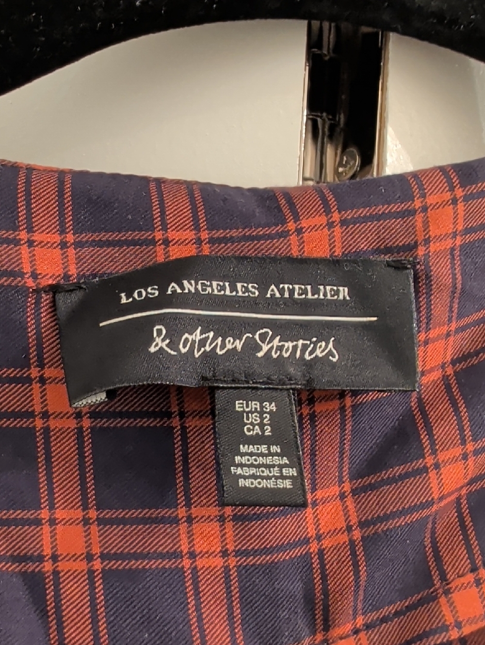& Other Stories Los Angeles Atelier Red Navy Check Long Sleeve Maxi Dress US 2 - Picture 3 of 4